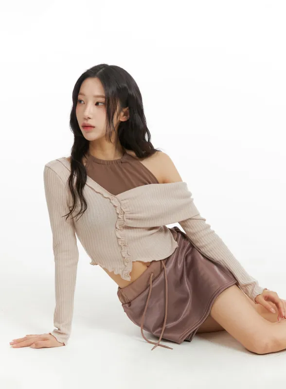 Asymmetrical One-Shoulder Solid Button Knitted Top CJ409 sold by Lewkin