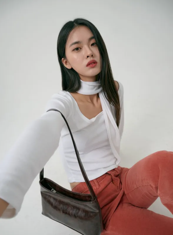 Wide U-Neck Cropped Top And Scarf Set ID08 sold by Lewkin