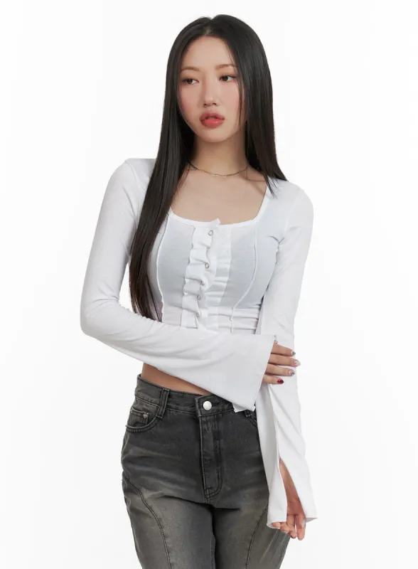 Buttoned Square Neck Crop Top CA415 sold by Lewkin