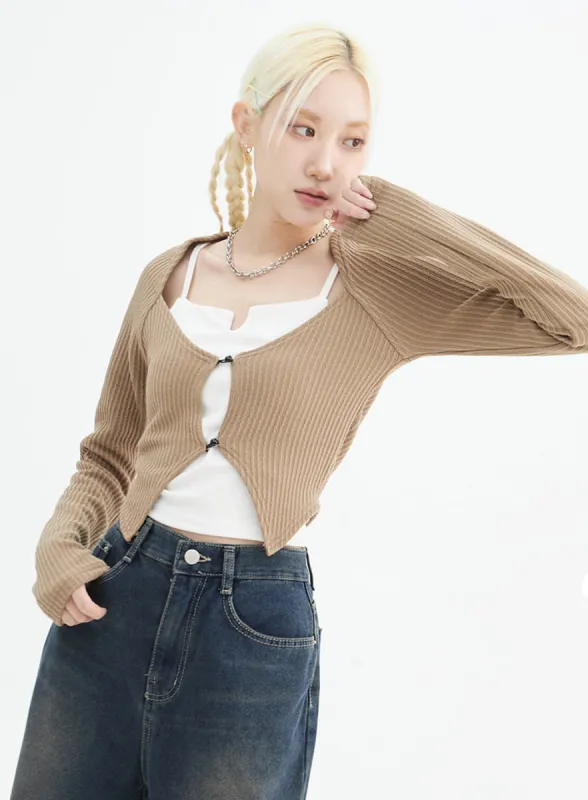 Open Button Crop Cardigan IN328 sold by Lewkin