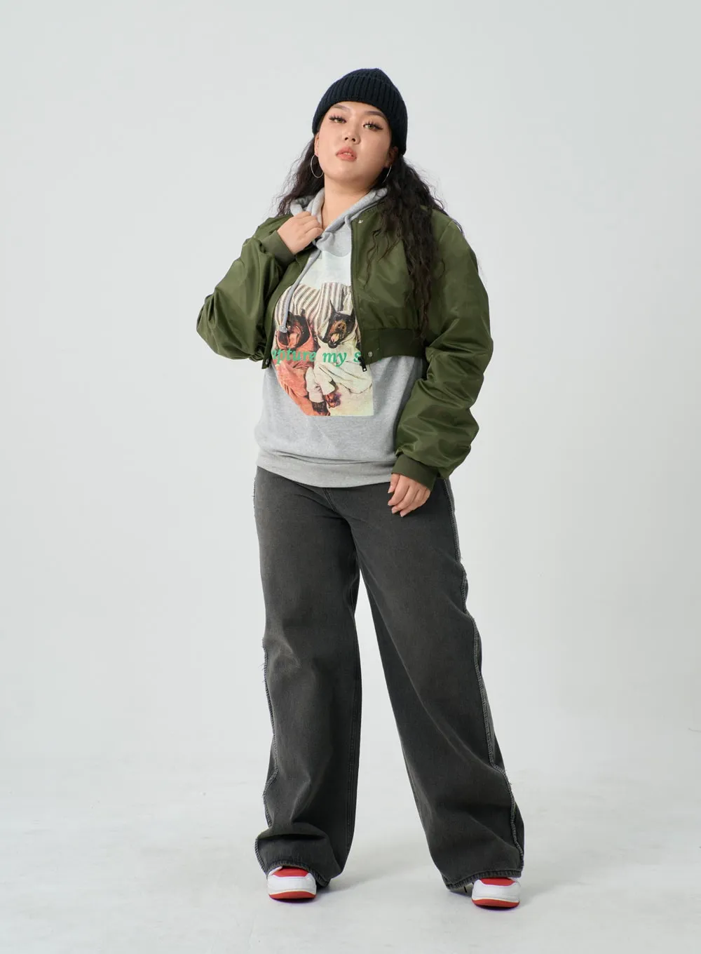 Plus Crop Bomber Jacket IN16 sold by Lewkin product image thumbnail 4