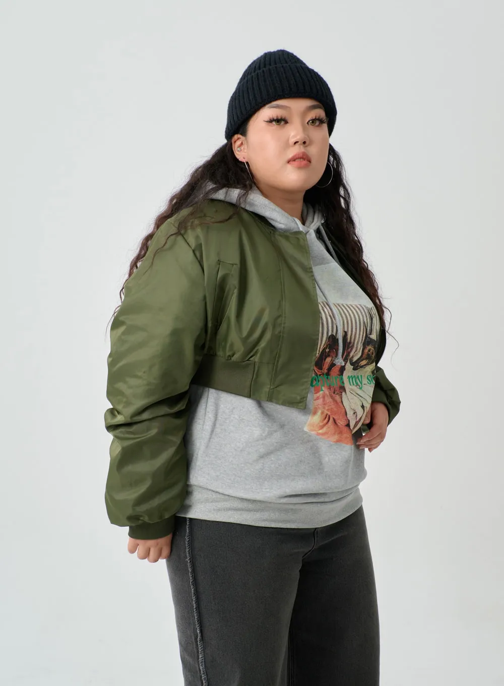 Plus Crop Bomber Jacket IN16 sold by Lewkin product image thumbnail 3