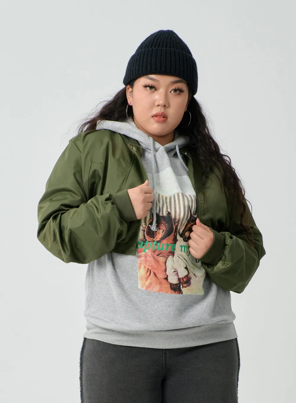 Plus Crop Bomber Jacket IN16 sold by Lewkin