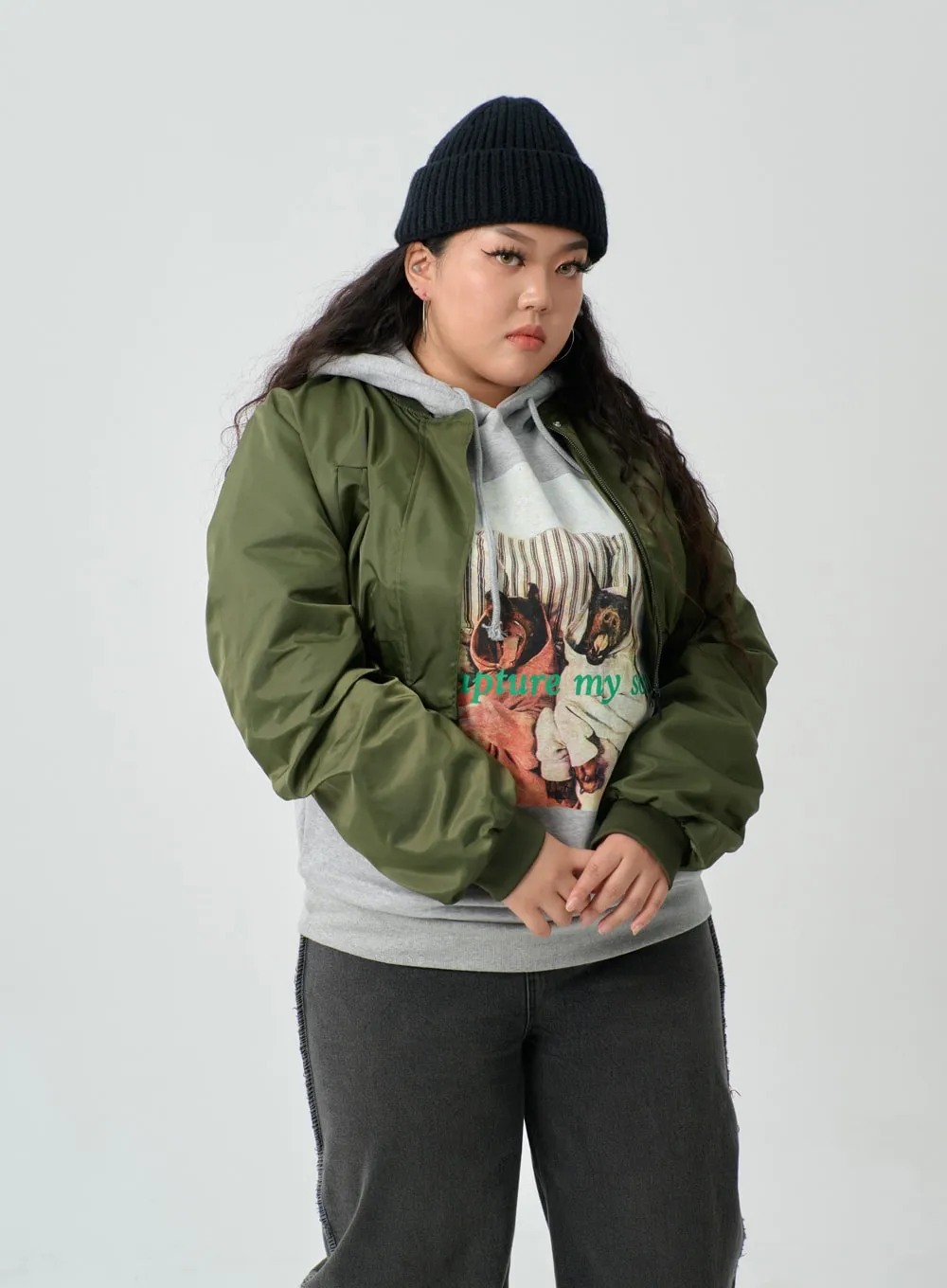 Plus Crop Bomber Jacket IN16 sold by Lewkin product image thumbnail 2