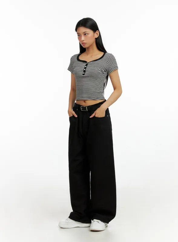 Solid Wide Leg Pants IL419 sold by Lewkin