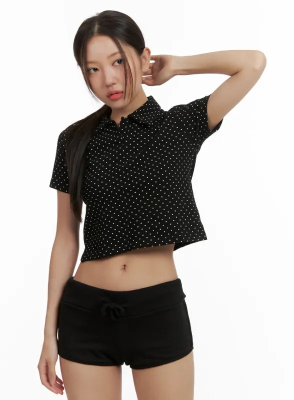 Polka Dot Crop Polo Tee CU404 sold by Lewkin