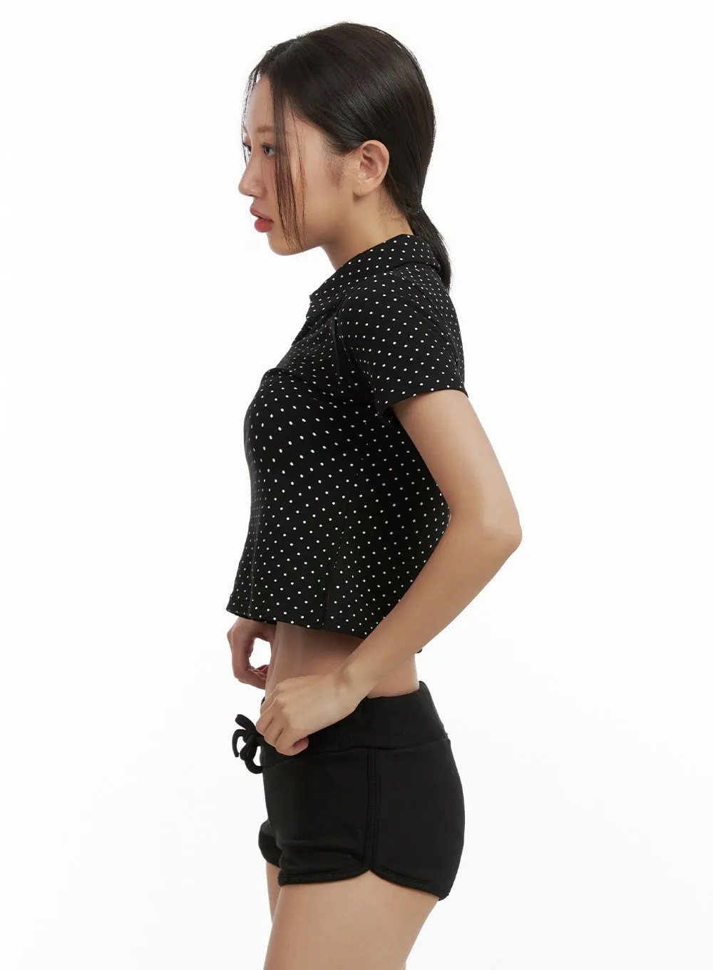 Polka Dot Crop Polo Tee CU404 sold by Lewkin product image thumbnail 4