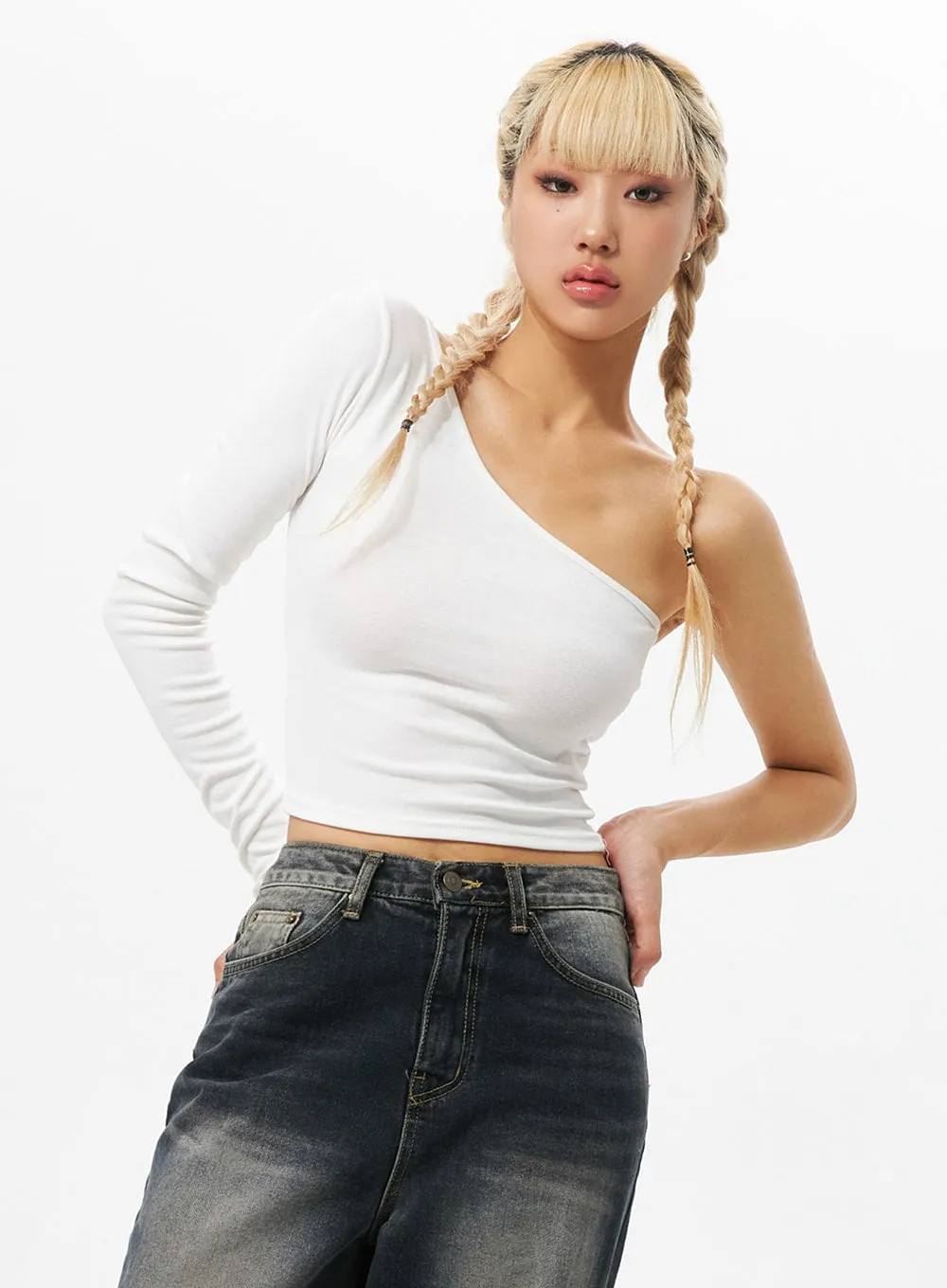 Unbalanced Cut Crop Top IO326 sold by Lewkin product image thumbnail 3
