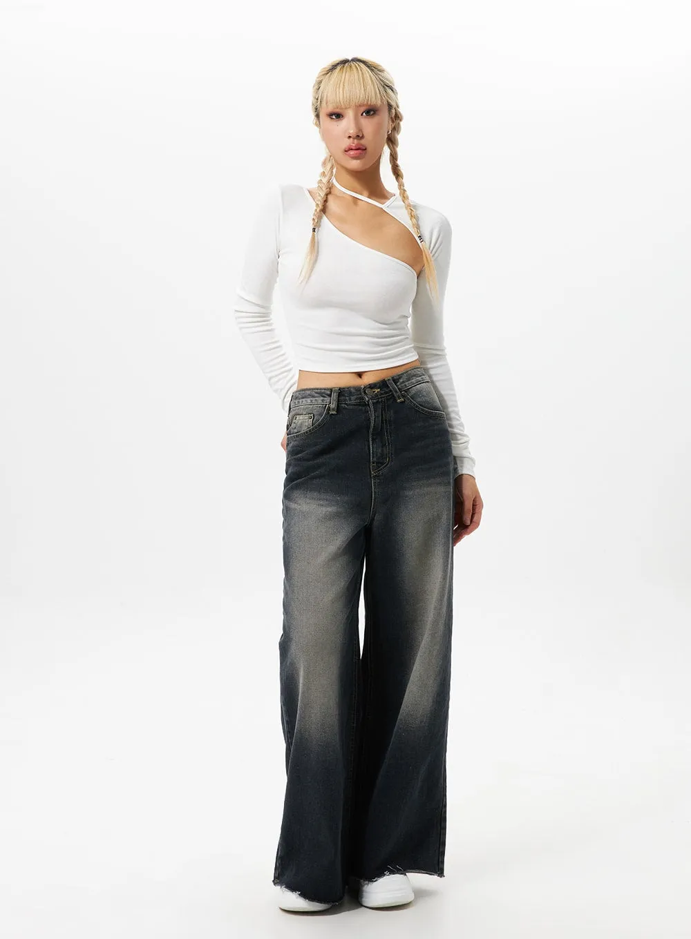 Unbalanced Cut Crop Top IO326 sold by Lewkin product image thumbnail 5