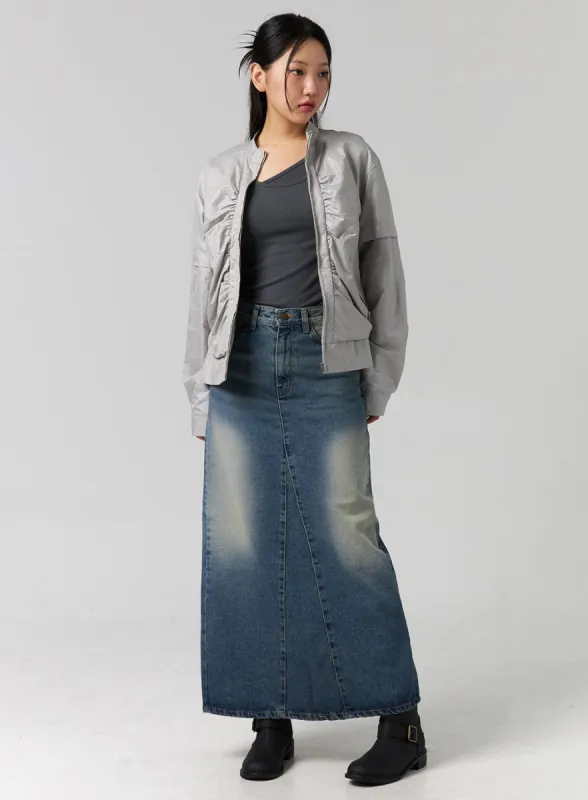 Washed Cotton Denim Maxi Skirt CG316 sold by Lewkin