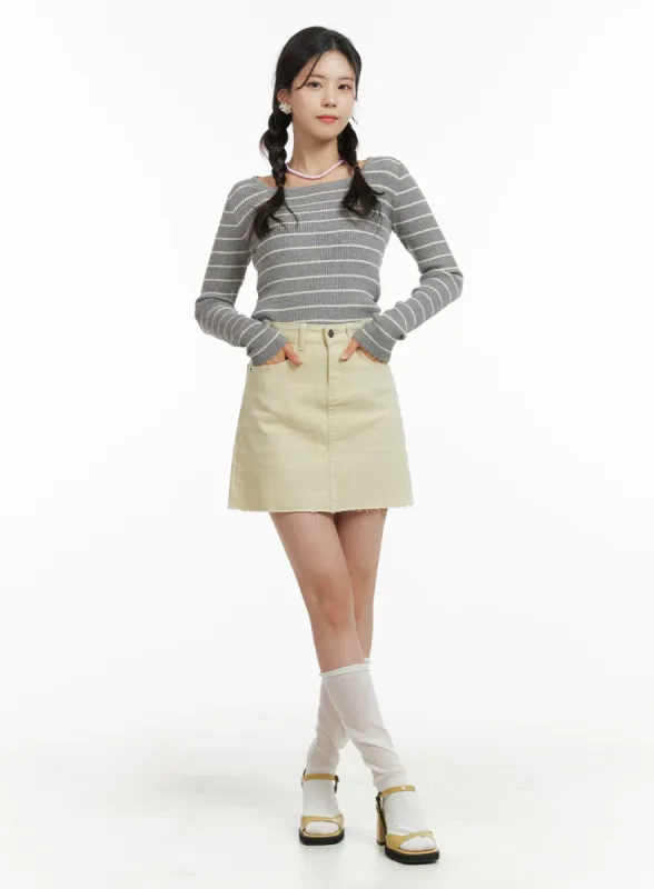 Solid Distressed Hem Mini Skirt OM419 sold by Lewkin