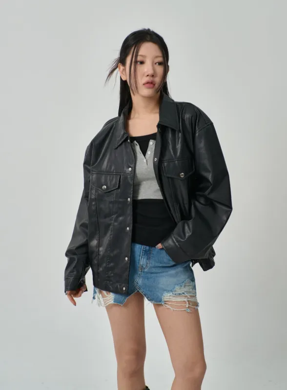 Oversized Faux Leather Jacket IF315 sold by Lewkin