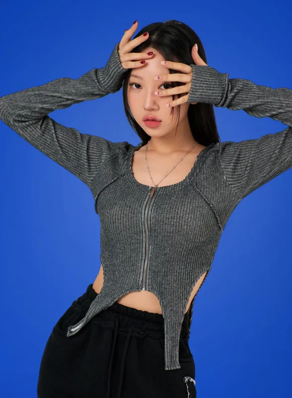 Solid Wool Blend Zip-Up Crop Top IJ402 sold by Lewkin