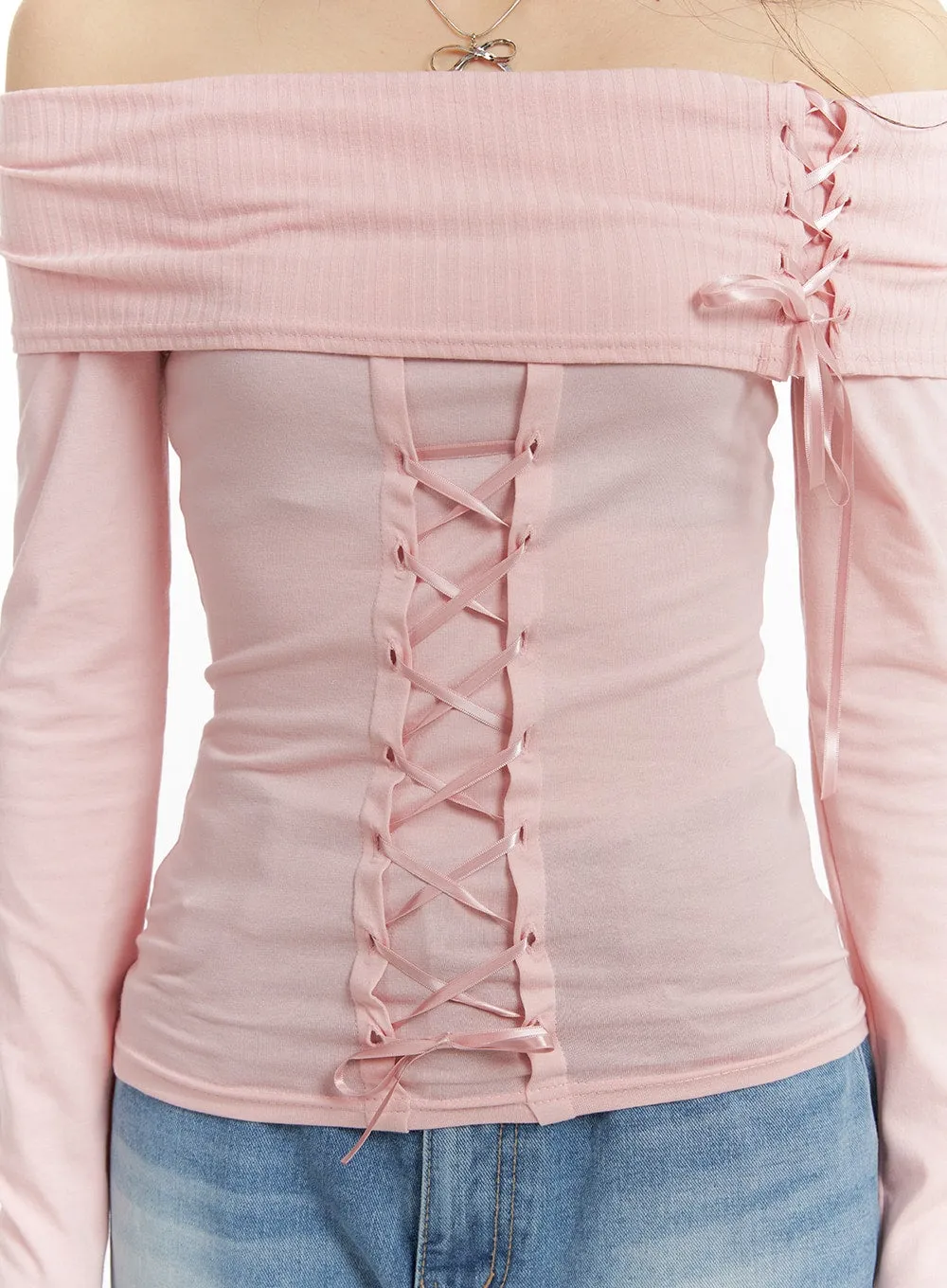 Off-Shoulder Lace Up Long Sleeve CM406 sold by Lewkin product image thumbnail 4