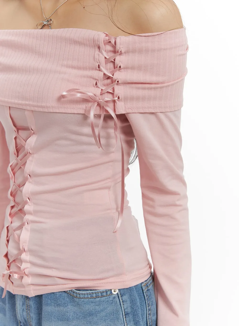 Off-Shoulder Lace Up Long Sleeve CM406 sold by Lewkin product image thumbnail 3