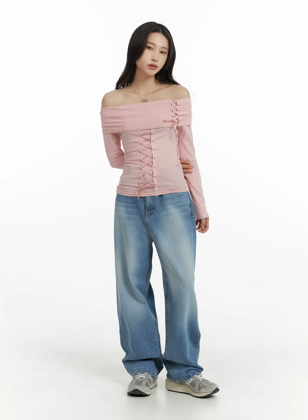 Off-Shoulder Lace Up Long Sleeve CM406 sold by Lewkin product image thumbnail 5