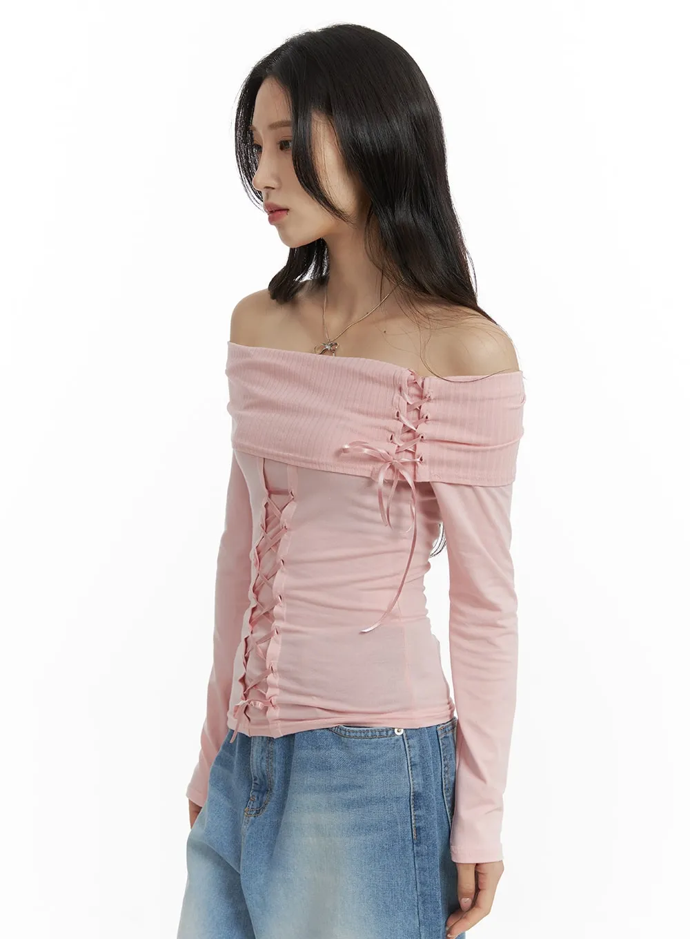 Off-Shoulder Lace Up Long Sleeve CM406 sold by Lewkin product image thumbnail 2