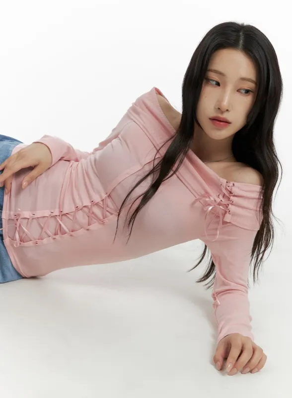 Off-Shoulder Lace Up Long Sleeve CM406 sold by Lewkin