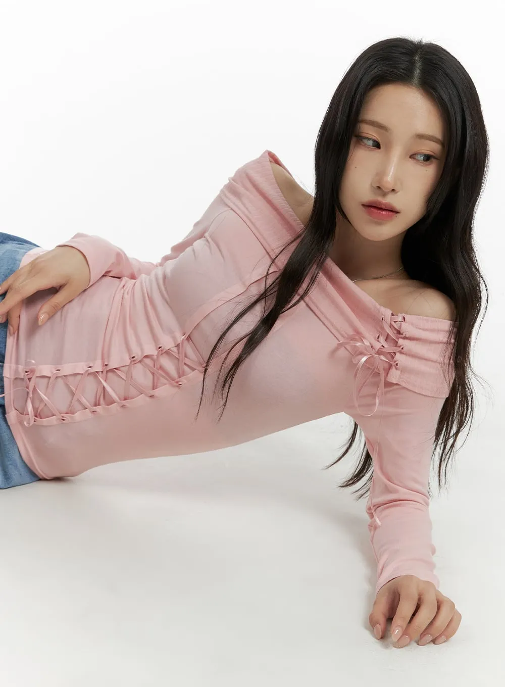 Off-Shoulder Lace Up Long Sleeve CM406 sold by Lewkin