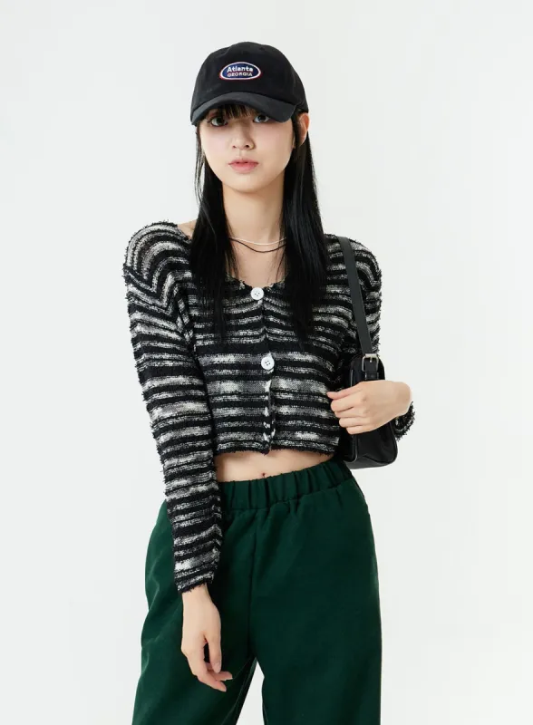 Mix Color Stripe Cropped Cardigan OG24 sold by Lewkin