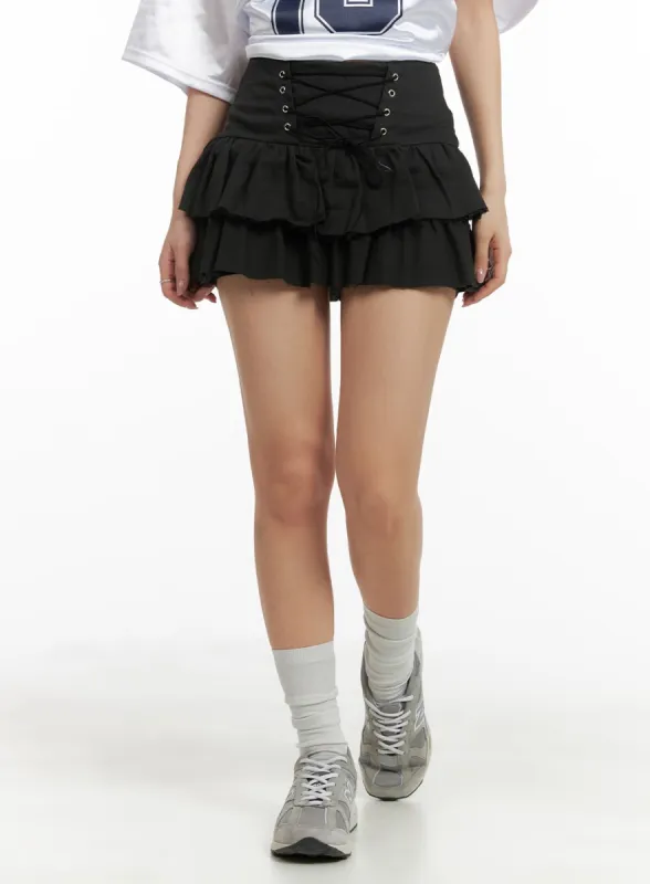 Lace-Up Frill Mini Skirt CM426 sold by Lewkin
