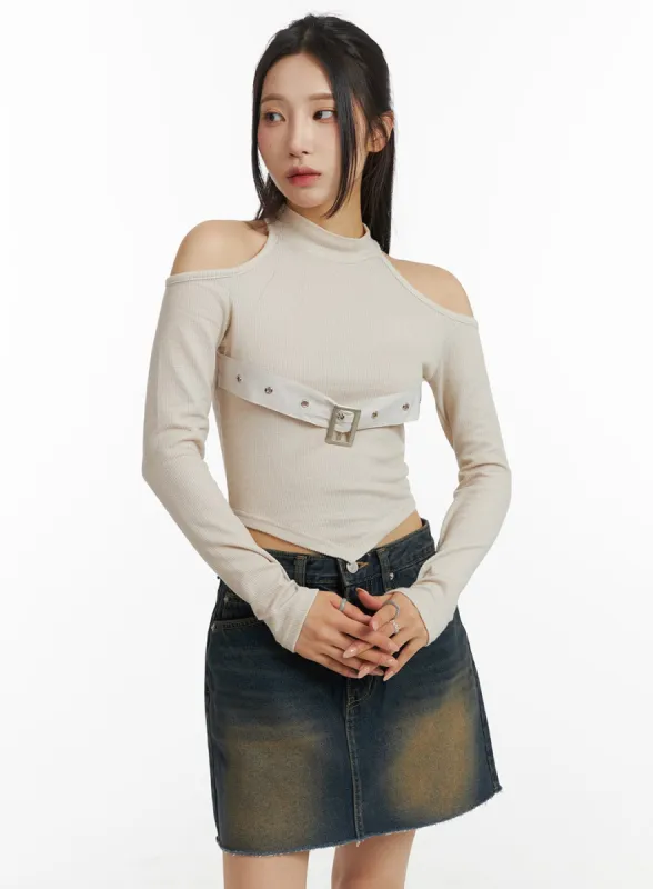 Cut-Out Turtle Neck Belt Crop Top CJ416 sold by Lewkin