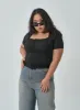 Plus Square Neck Crop T-Shirt IF317 sold by Lewkin