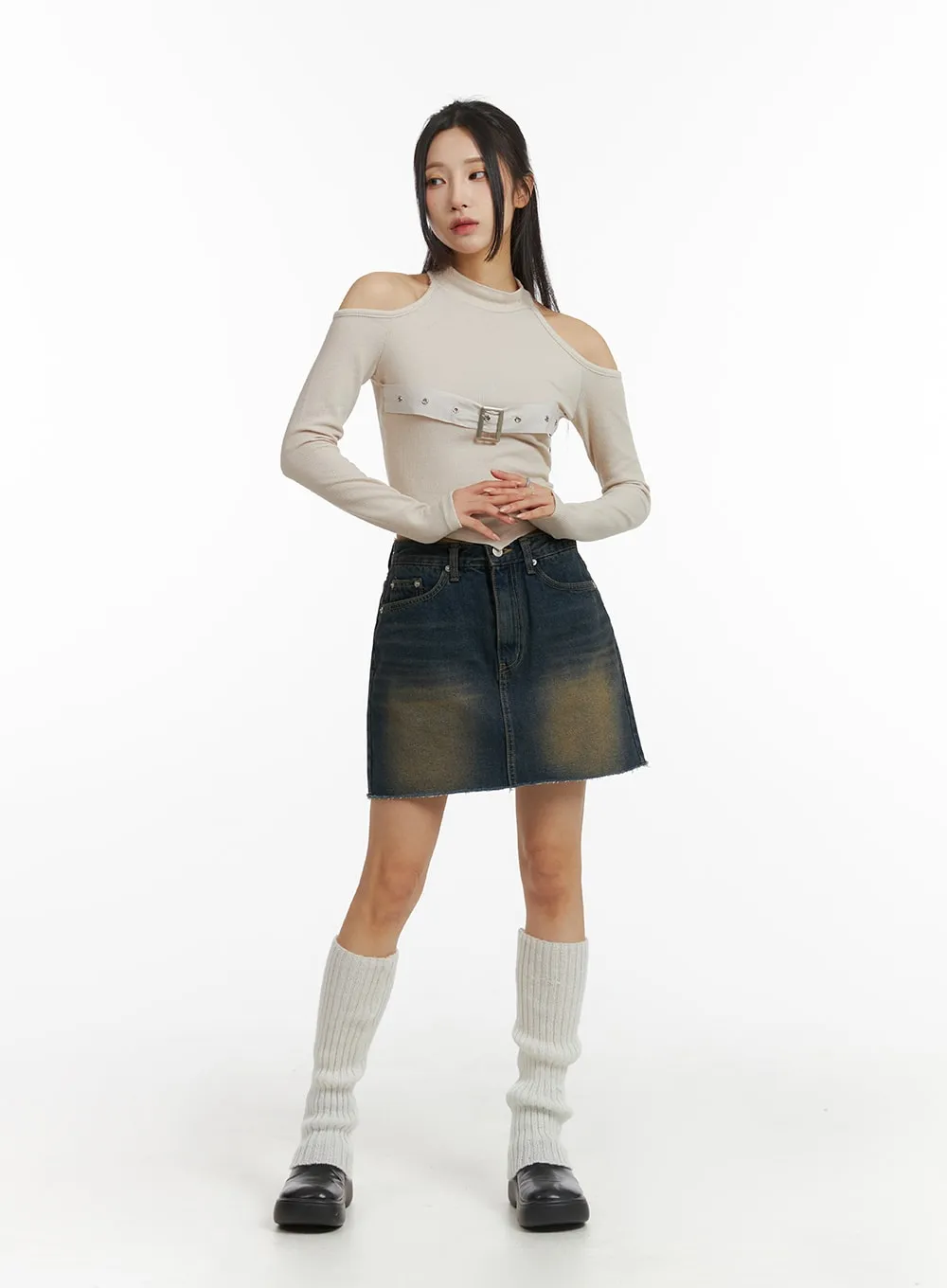 Cut-Out Turtle Neck Belt Crop Top CJ416 sold by Lewkin product image thumbnail 2