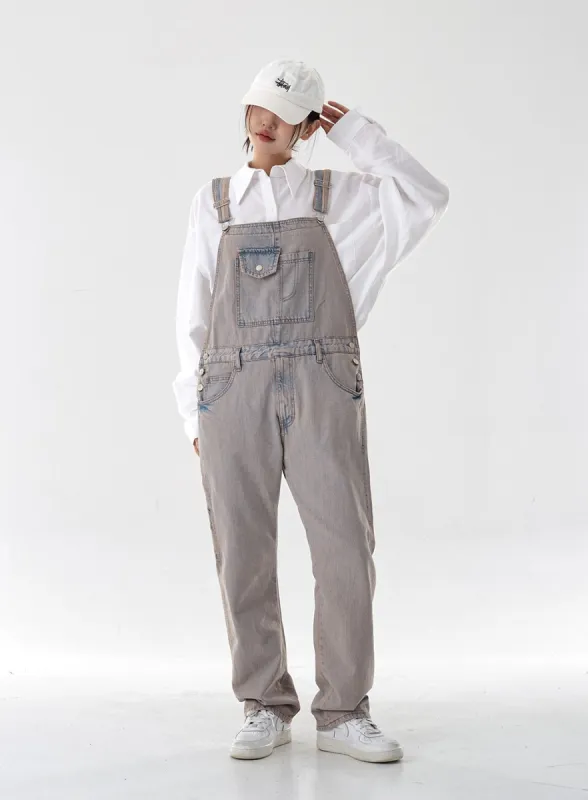 Pink Washed Overfit Denim Overalls CG16 sold by Lewkin