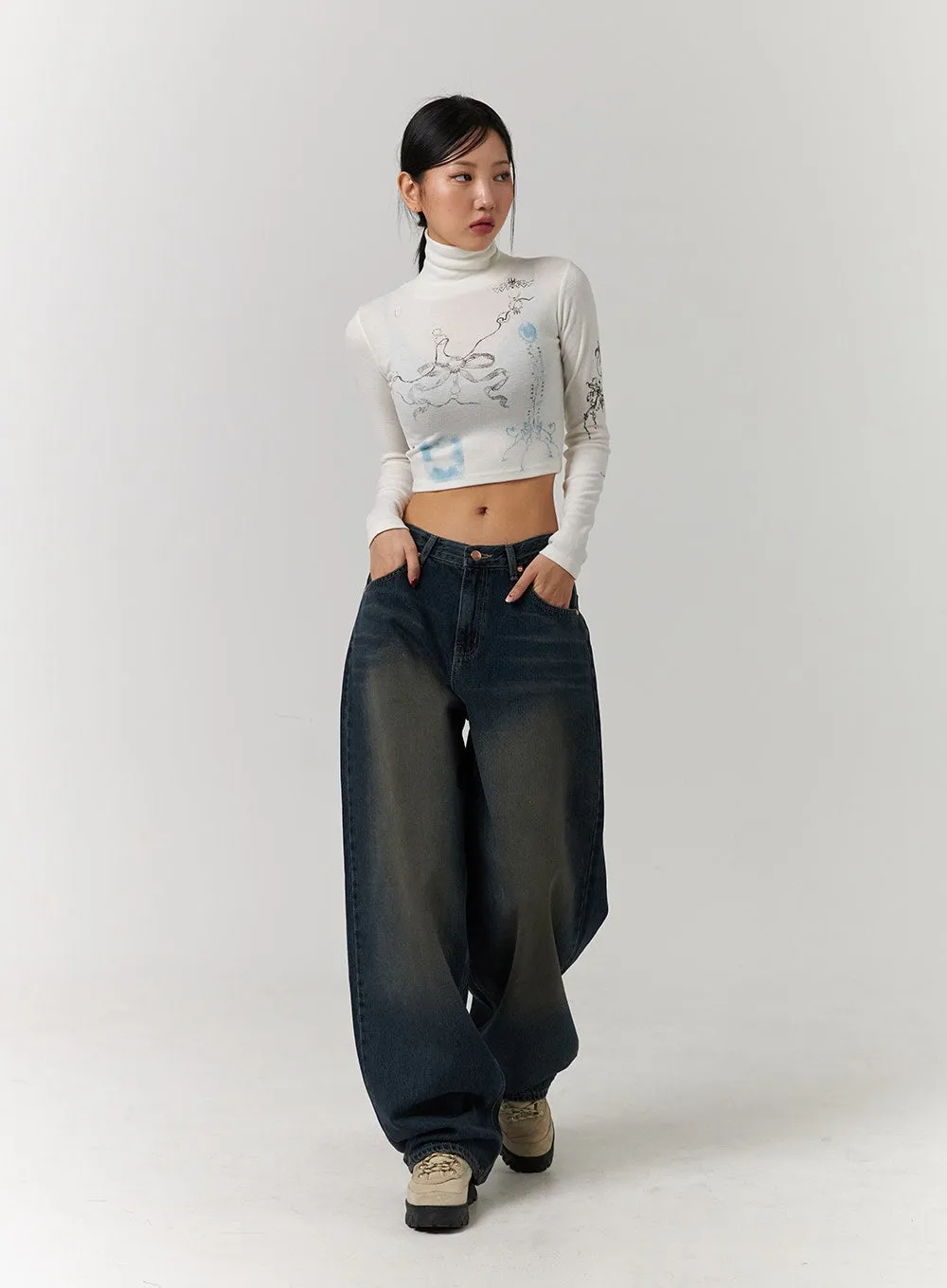 Dark Washed Wide Leg Jeans CD329 sold by Lewkin product image thumbnail 3