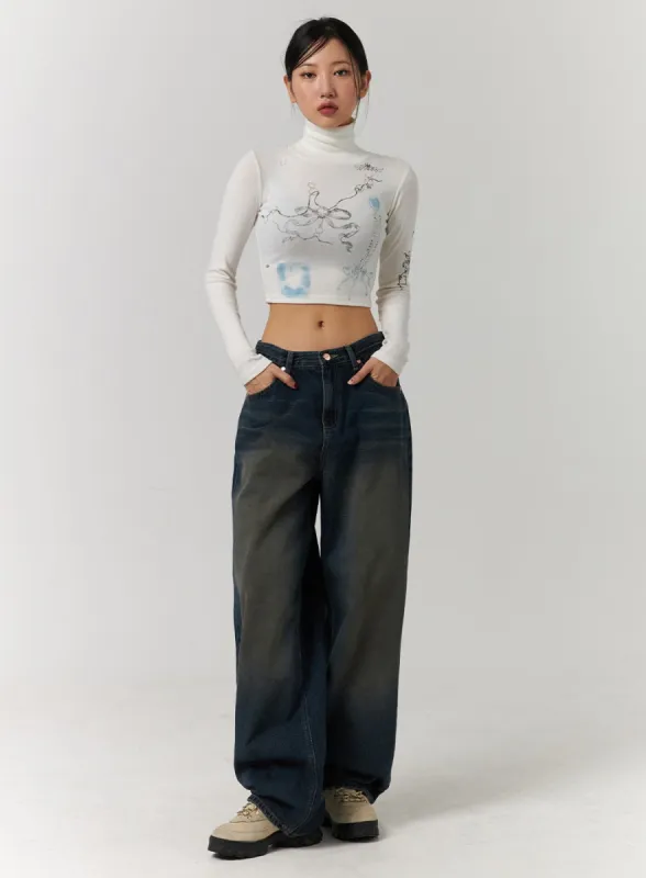 Dark Washed Wide Leg Jeans CD329 sold by Lewkin