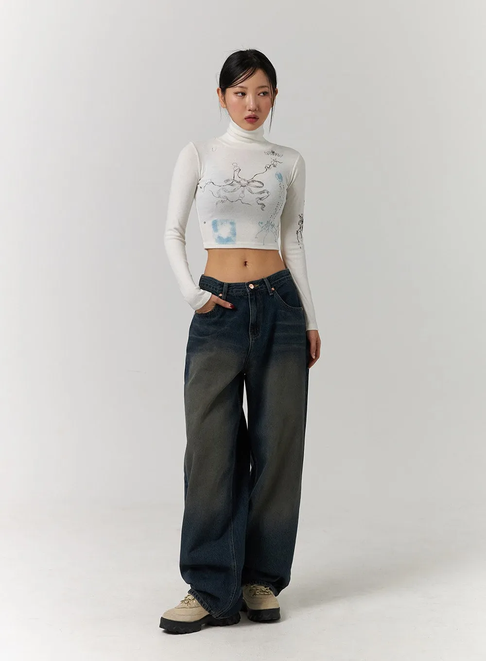 Dark Washed Wide Leg Jeans CD329 sold by Lewkin product image thumbnail 2