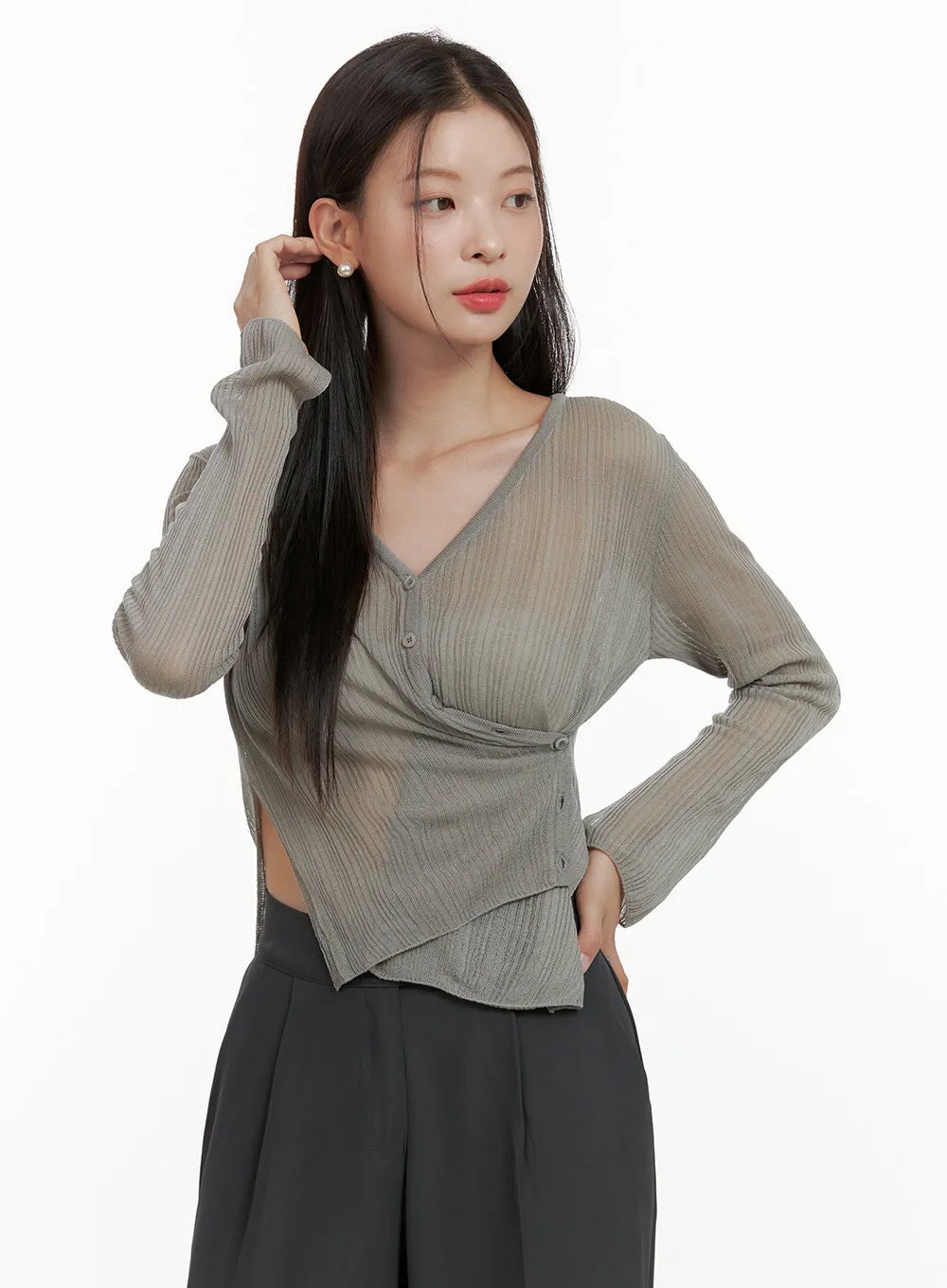 Wrap Buttoned V-Neck Sheer Cardigan OL411 sold by Lewkin product image thumbnail 4