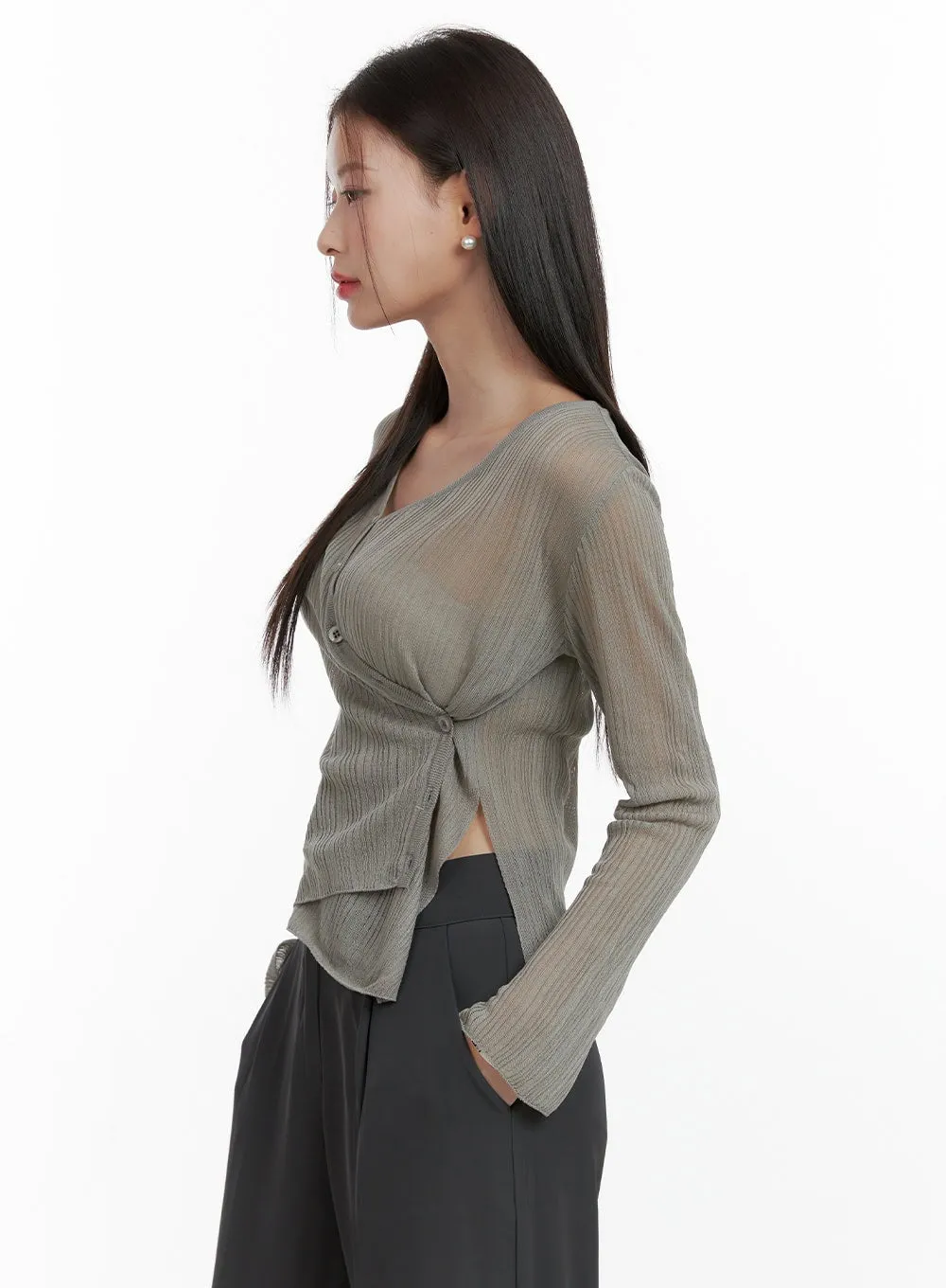 Wrap Buttoned V-Neck Sheer Cardigan OL411 sold by Lewkin product image thumbnail 5