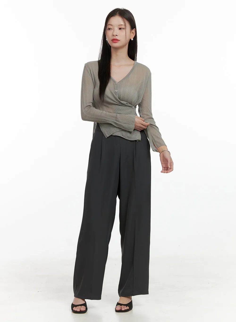 Wrap Buttoned V-Neck Sheer Cardigan OL411 sold by Lewkin product image thumbnail 2