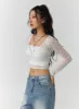 Floral Lace Button Crop Top CF405 sold by Lewkin