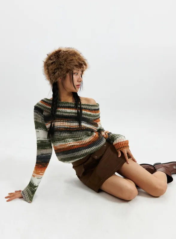 Stripe Off-Shoulder Sweater CD321 sold by Lewkin