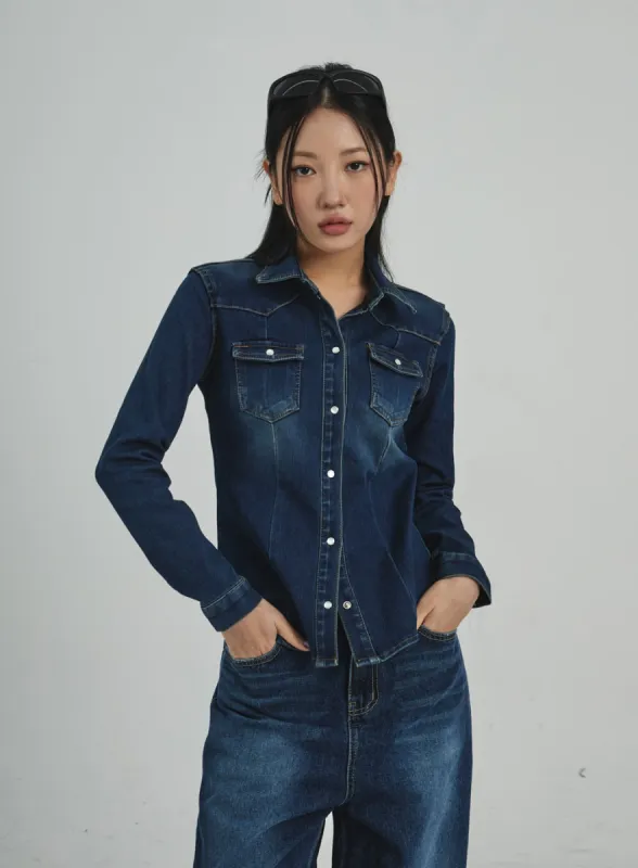 Button Denim Shirt CD09 sold by Lewkin