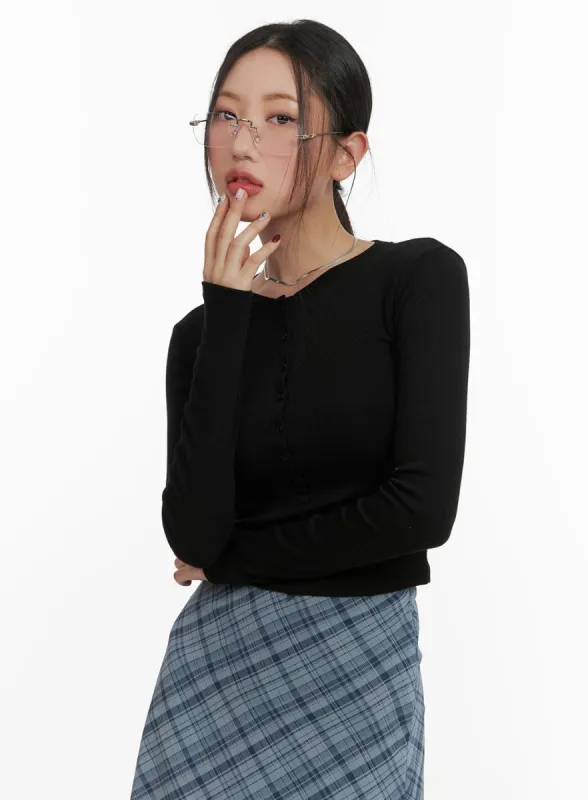 Buttoned Slim Fit Long-Sleeve Top CA415 sold by Lewkin