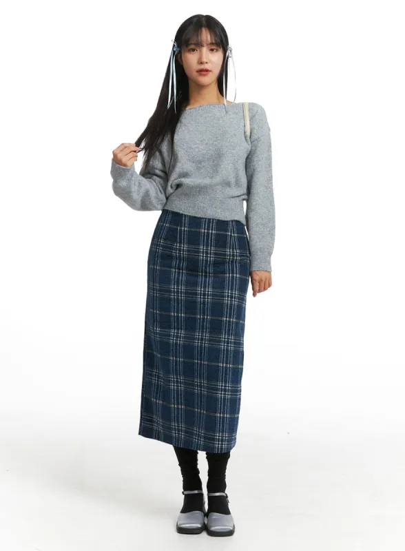 Wool-Like Mid Waist Plaid Maxi Skirt OJ405 sold by Lewkin