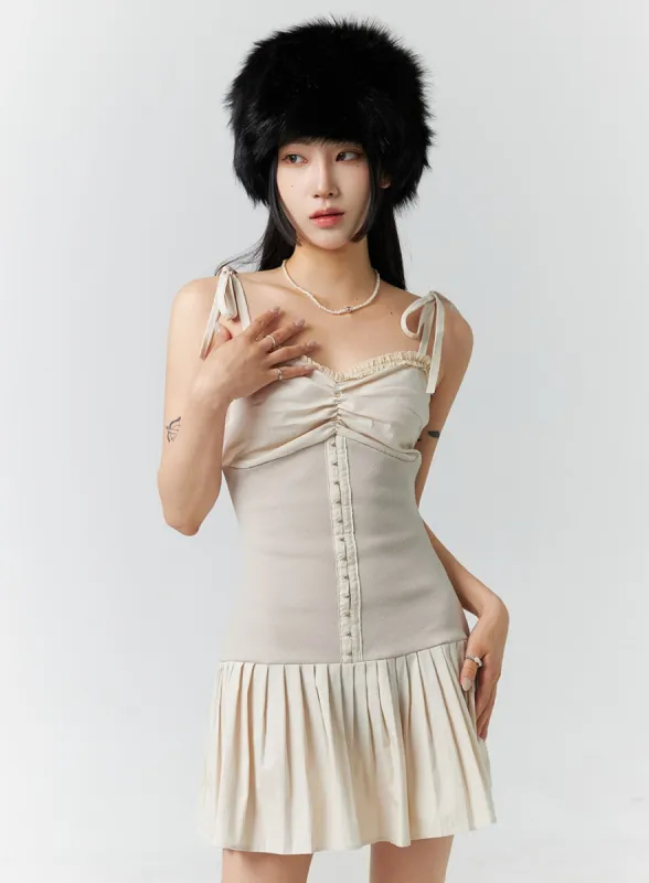 Tie Shoulder Pleated Mini Dress CN328 sold by Lewkin