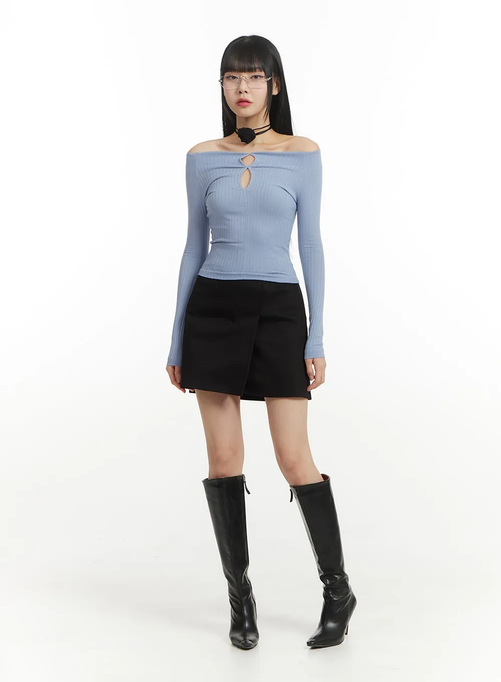 Solid Wrap Cotton Mini Skirt IM406 sold by Lewkin