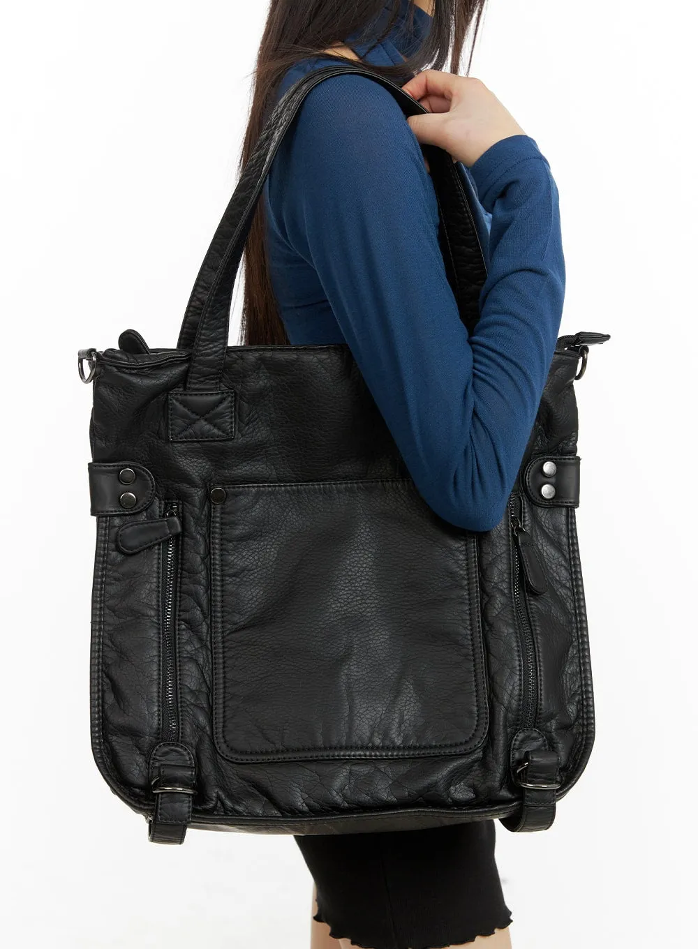 Faux Leather Large Capacity Tote Bag CA422 sold by Lewkin