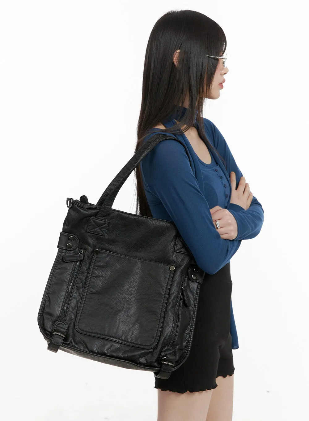 Faux Leather Large Capacity Tote Bag CA422 sold by Lewkin product image thumbnail 4