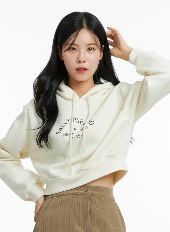 Lettering Hooded Crop Sweatshirt ON315 sold by Lewkin