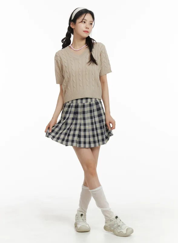 Pleated Check Mini Skirt OM420 sold by Lewkin