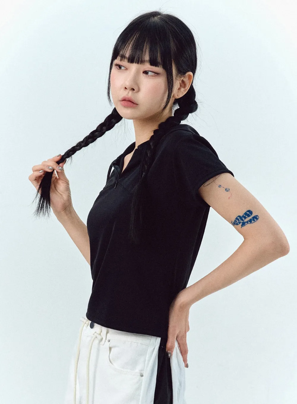 Half Zip-Up Hoodie Tee IL303 sold by Lewkin