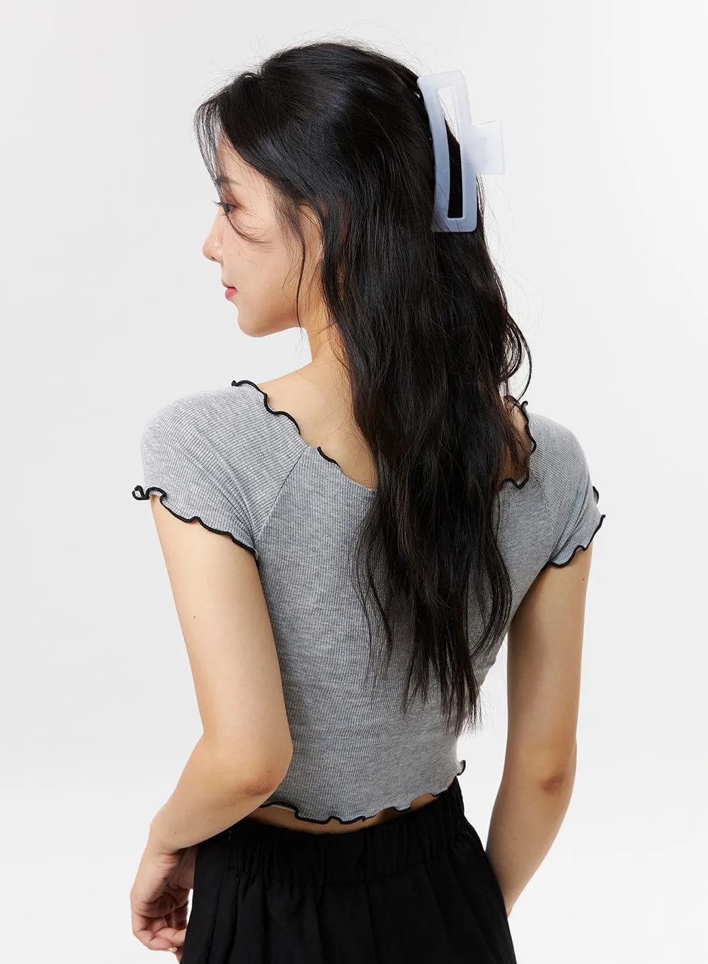 Wavy Hem Cropped Tee OL320 sold by Lewkin product image thumbnail 4