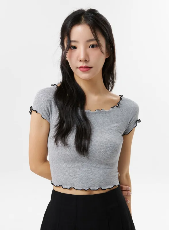 Wavy Hem Cropped Tee OL320 sold by Lewkin