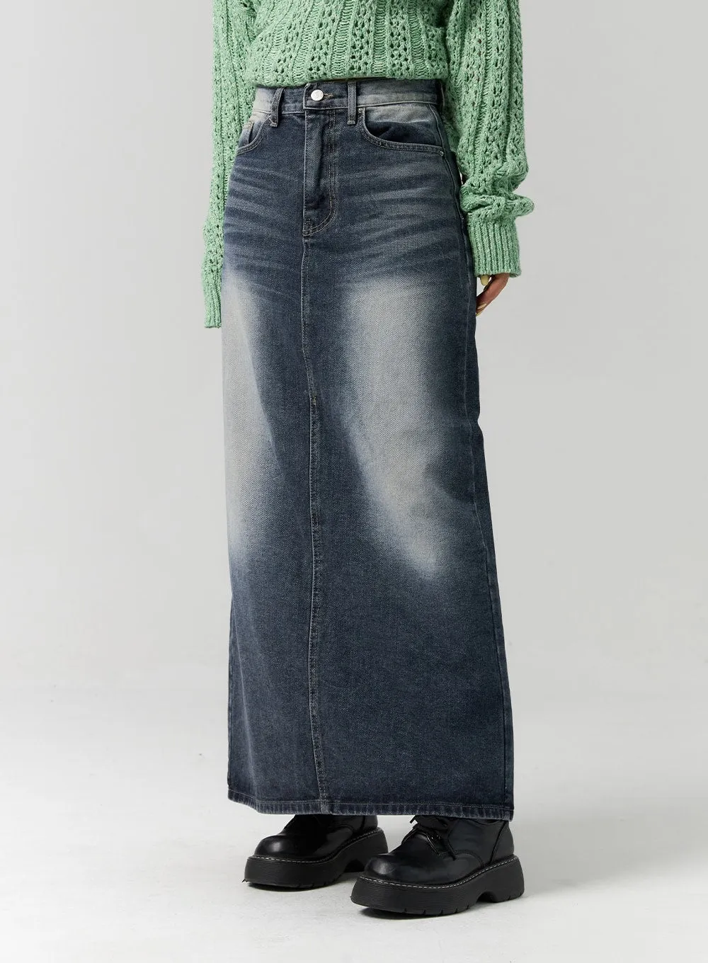 Dark Wash Denim Maxi Skirt CS311 sold by Lewkin product image thumbnail 5